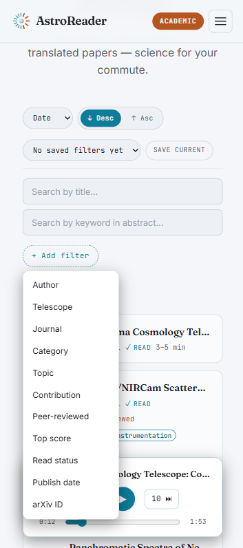 Signal Filter add-filter menu