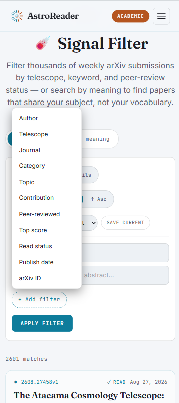 Signal Filter filter-type dropdown