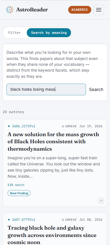 Signal Filter search-by-meaning results