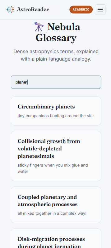 Nebula Glossary index and search