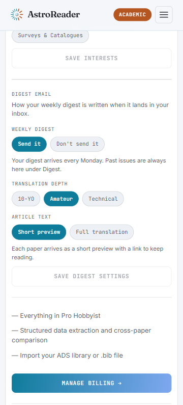 Digest email settings
